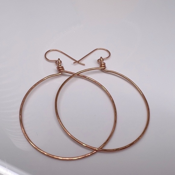Artisan Hammered Copper Hoop Earrings 2” - Picture 5 of 12